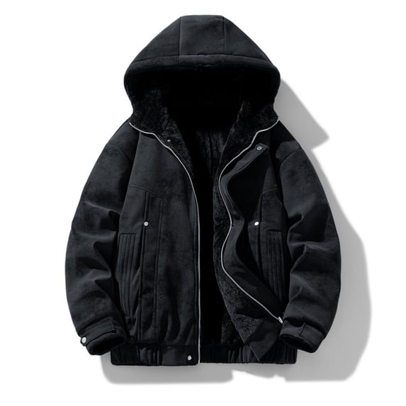 Yusimy Mens Reversible Thickened Solid Color Hoodie with Zip Pockets Long Sleeve Casual Outerwear