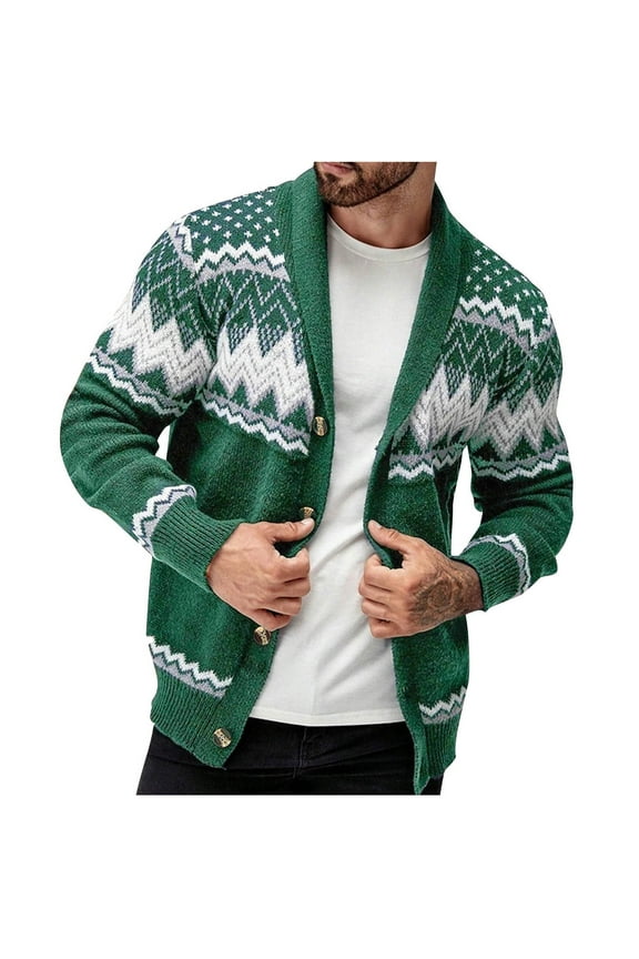 Sweaters for Men Christmas Cardigan Sweater Plus Size Button Down Knit Sweater Shawl Collar Open Front Cardigan