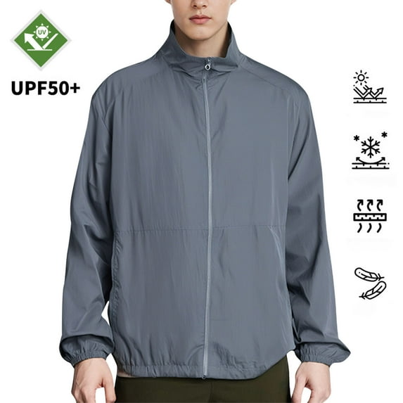 Yusimy Unisex Summer Fishing Jacket UV-Protective Windbreaker Color-Block Sport Coat with Zippered Pockets Lightweight Breathable Outdoor Sporty Style