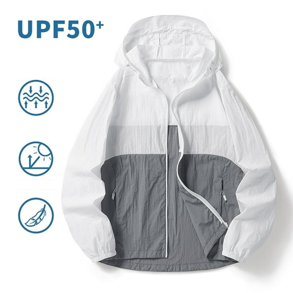 Yusimy Unisex Summer Fishing Jacket UV-Protective Windbreaker Color-Block Sport Coat with Zippered Pockets Lightweight Breathable Outdoor Sporty Style