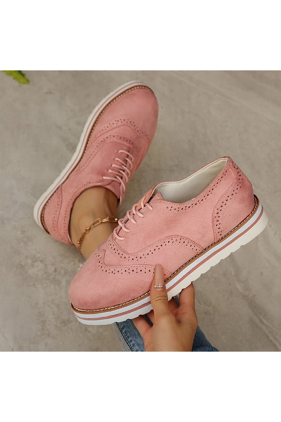 Women's Casual Retro Round Toe Lace-Up Chunky Heel Shoes - Thick Sole Low-Cut Platform Oxfords with British Style Wide Width for Everyday Outfits