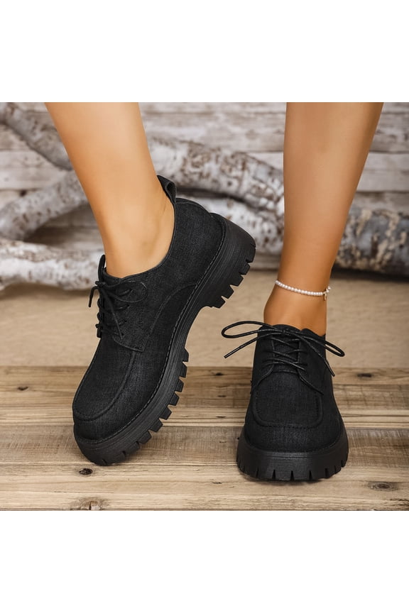 Women's Fashion Casual All-Season Loafers - Round Toe Solid Color Chunky Low Heel Thick Sole Slip-On Shoes with Minimalist Casual Chic Style for Year-Round Comfort