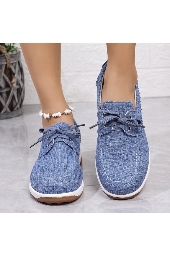 Women's Fashion Casual Shoes - Spring Summer Round Toe Solid Color Lace-Up Shallow Cut Slip-On with Thick Sole, Minimalist Style for Daily Wear