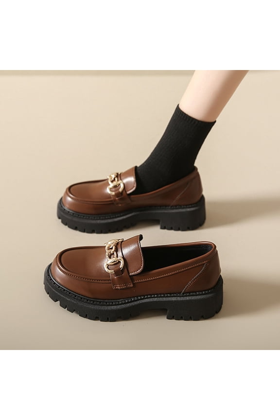 Women's Fashionable Casual All-Season Loafer Shoes - Round Toe Chunky Low Heel Thick Sole Slip-On Solid Color Classic Design for Versatile Styling