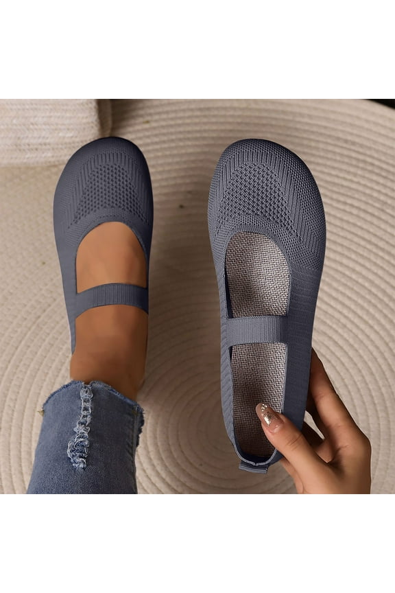 Women's Fashionable Casual Breathable Slip-On Work Shoes - Round Toe Flat Sole Low Cut Fly Knit Loafers with Solid Color Minimalist Design for Comfort and Style