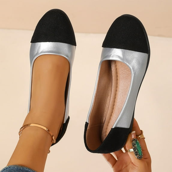 Yusimy Women's Fashionable Casual Comfortable Flat Shoes - Round Toe Low-Cut Patchwork Solid Color Mom Shoes with Minimalist Design for Everyday Wear