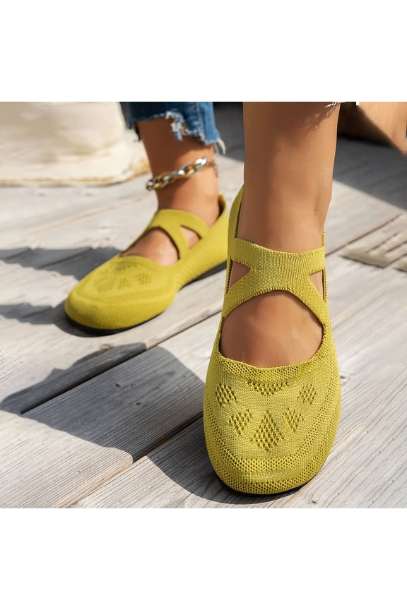 Women's Fashionable Casual Flyknit Breathable Flat Sole Shoes - Hollow Out Shallow Cut Slip-On Loafers with Lightweight Design for Work and Daily Wear