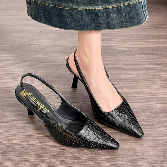 Yusimy Women's Fashionable Casual French Patent Leather Peep-Toe High Heels - Slim Heel Pointed Toe Single Buckle Strap Crocodile Embossed Black Heel Elegant Versatile Style for Women