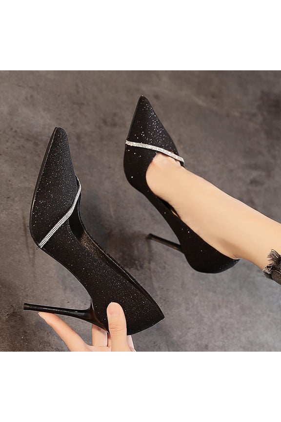 Women's Fashionable Casual High Heels - 9cm Stiletto Pointed Toe Rhinestone Accent Office Commute Low-Cut Pumps with Slip-On Design Modern Minimalist Style for Everyday Wear