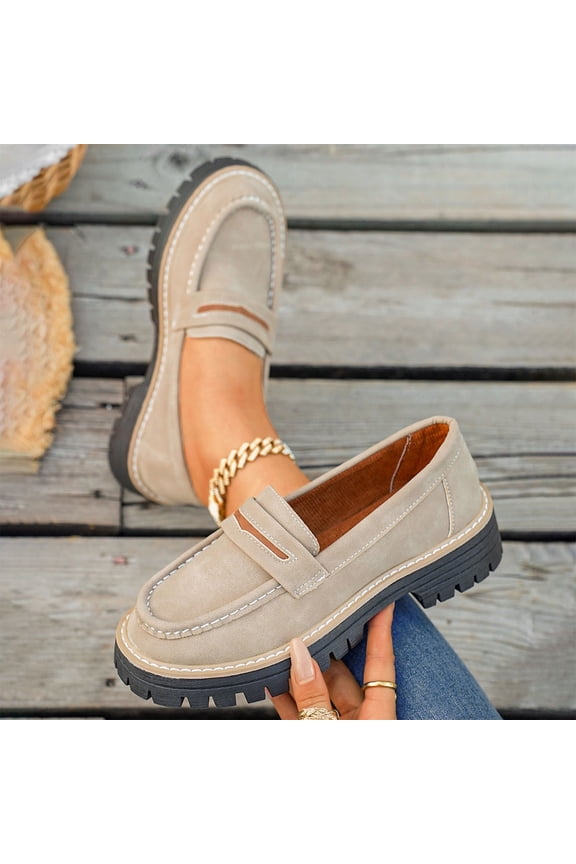 Women's Fashionable Casual Lace-Up Shoes - Retro Round Toe Chunky Heel Thick Sole Low-Cut Oxford British Style Available in Wide Sizes