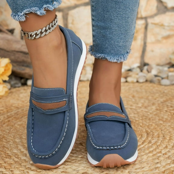 Yusimy Women's Fashionable Casual Loafers - Two-Tone Round Toe Flat Sole Slip-On Shoes with British Style All-Season Versatile Minimalist Design for Everyday Comfort