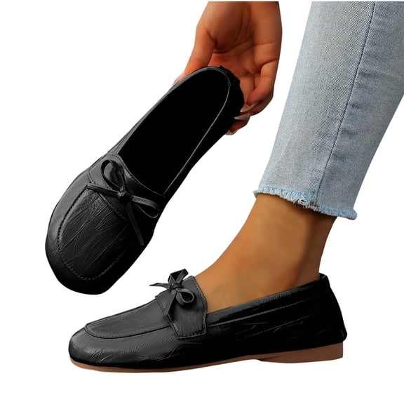 Yusimy Women's Fashionable Casual Low Heel Slip-On Shoes - Round Toe Solid Color Bowknot Low-Cut Driving Shoes with Comfortable Design for Casual Style