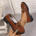 thumbnail image 1 of Yusimy Women's Fashionable Casual Mid Heel Loafer Shoes - Round Toe Glossy Finish British Retro Style Elastic Slip-On Shoes with Metal Charm Trendy Design for Daily Outfits, 1 of 9