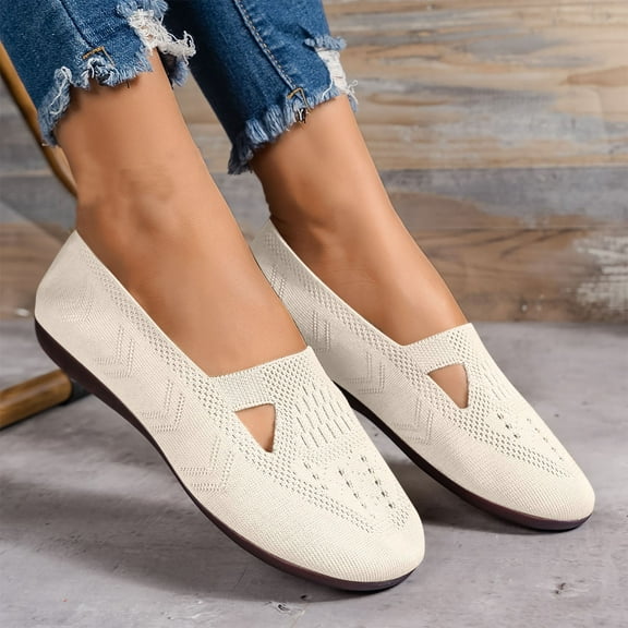 Yusimy Women's Fashionable Casual New Arrival Breathable Knit Driving Shoes - Round Toe Soft Flat Sole Low-Cut Slip-On Professional Style in Solid Color for All-Day Comfort
