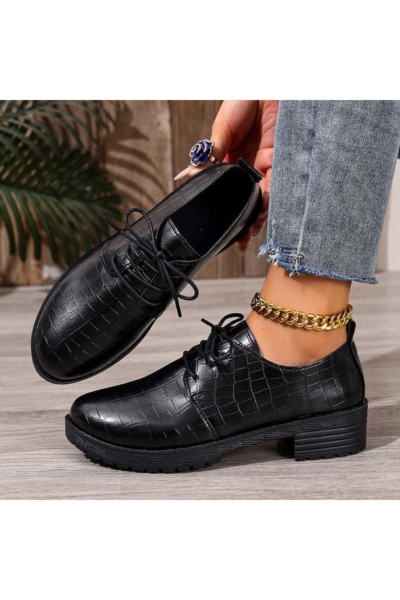 Women's Fashionable Casual New Retro Lace-Up Low Cut Mid Heel Loafers - Autumn British Style Leather Shoes with Classic Design for Everyday Comfort