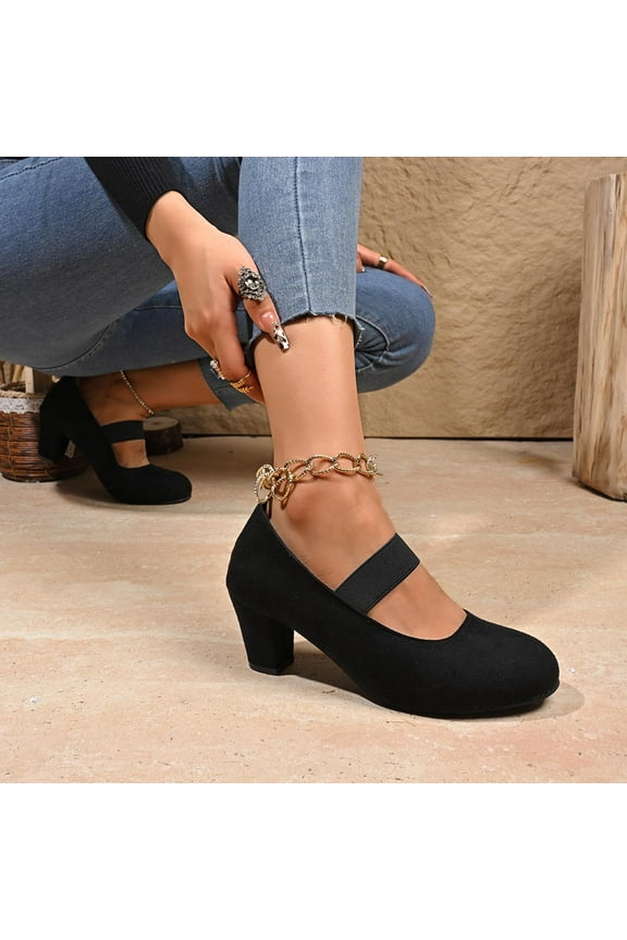 Women's Fashionable Casual Retro Mary Jane Shoes - Chunky Heel Round Toe Single Strap Mid Heel Vintage-Inspired Versatile Design for Everyday Wear