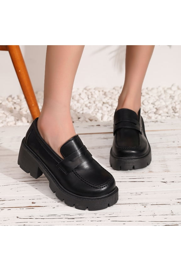 Women's Fashionable Casual Retro Round Toe Lace-Up Brogues - Chunky Heel Thick Sole Low-Cut British Style Wide Size Available for Everyday Wear