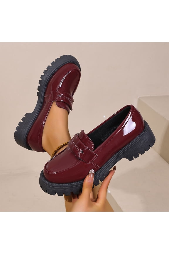 Women's Fashionable Casual Retro Round Toe Lace-Up Shoes - Chunky Heel Thick Sole Platform Low-Cut Leather British Style for Everyday Wear