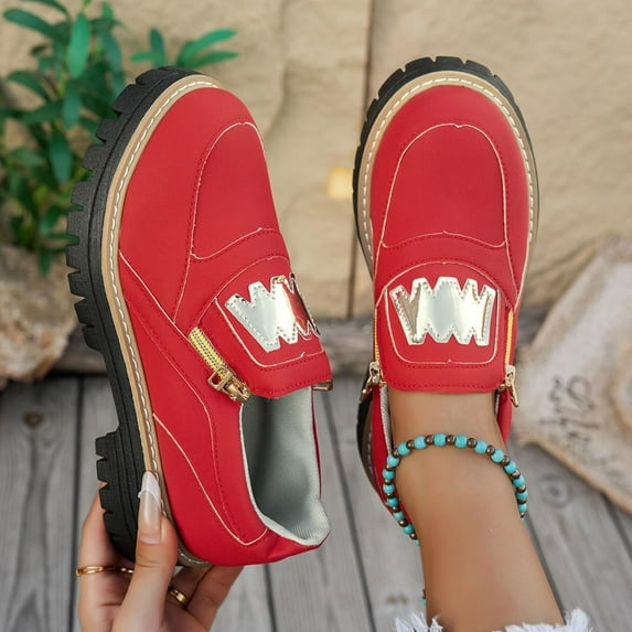 Yusimy Women's Fashionable Casual Retro Suede Loafers - Round Toe Side Zipper Chunky Mid Heel Shoes with Vintage-Inspired Style for Everyday Comfort