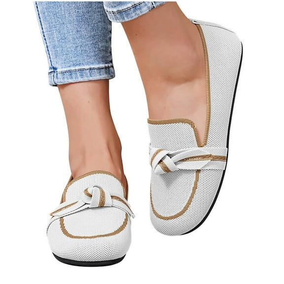 Yusimy Women's Fashionable Casual Slip-On Shoes - Low-Cut Round Toe Two-Tone Bow Flat Sole Driving Shoes for Casual Outings