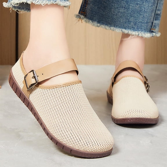 Yusimy Women's Fashionable Casual Spring Summer Fly Knit Slippers - Breathable Comfort Round Toe Closed-Toe Slip-On Low-Cut Flat Sole Solid Color Minimalist Design for Daily Wear