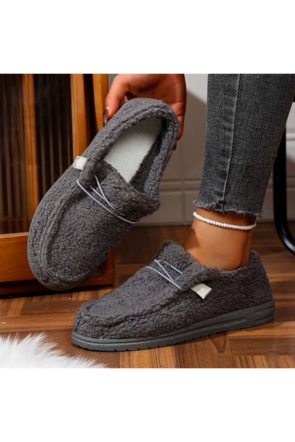 Women's Fashionable Casual Winter Plush-Lined Thick Sole Warm Cotton Shoes - Casual Flat Sole Stylish Comfortable for Cold Weather