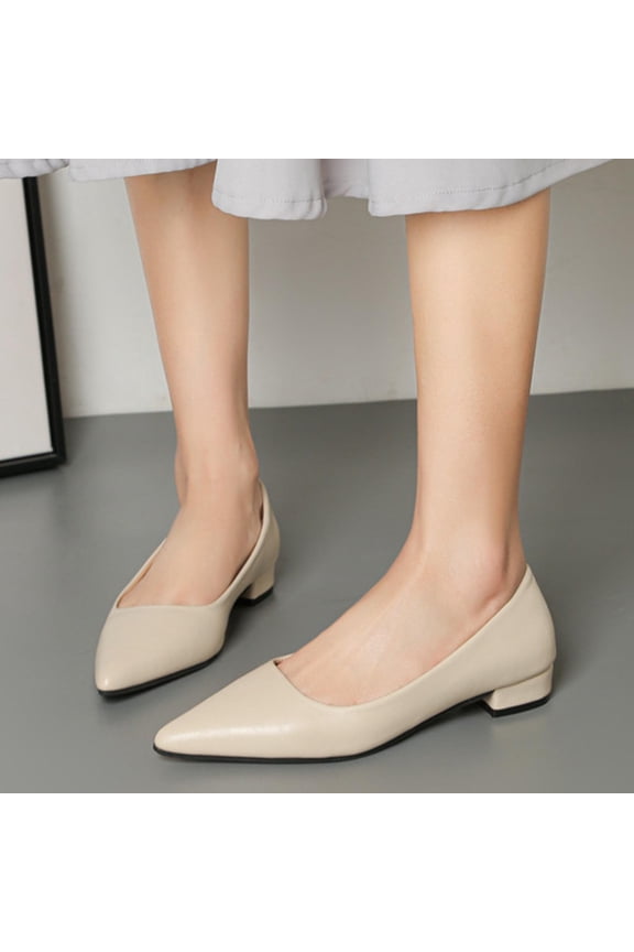 Women's Fashionable Spring Summer Casual Slip-On Shoes - Pointed Toe Low Block Heel Solid Color Minimalist Low Cut Pumps for Daily Wear