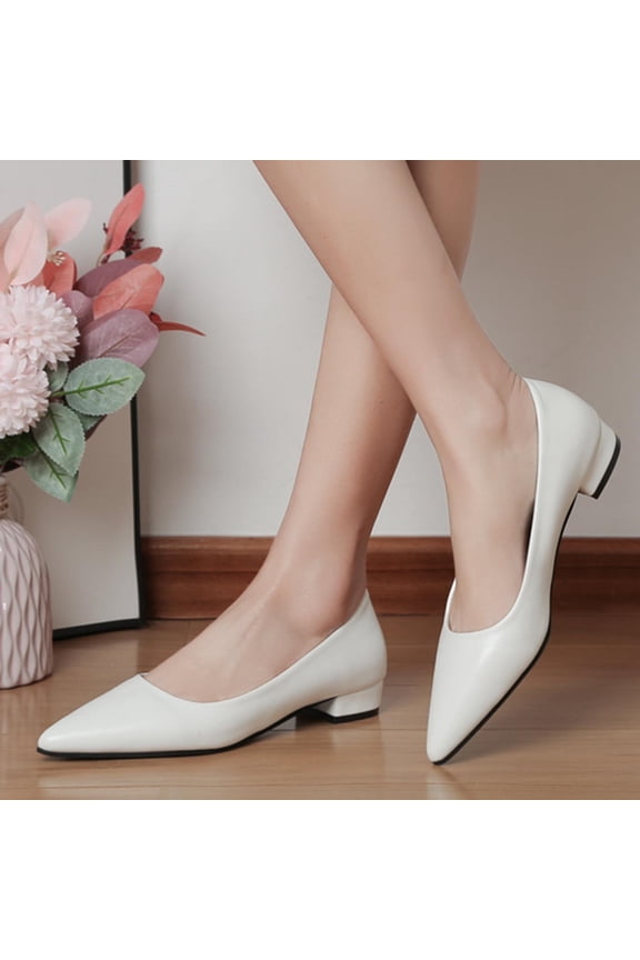 Women's Fashionable Spring Summer Casual Slip-On Shoes - Pointed Toe Low Block Heel Solid Color Minimalist Low Cut Pumps for Daily Wear