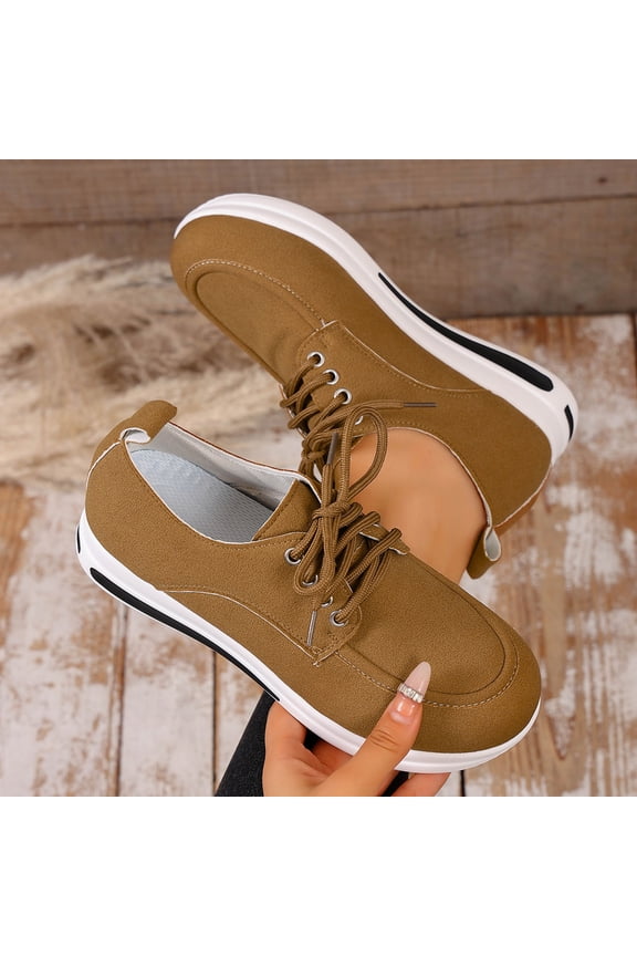 Women's Versatile Chic Lace-Up Casual Shoes - Stylish Eye-Catching Thick Sole Comfortable Elevating Flat Shoes in Plus Sizes for Autumn/Winter Wear