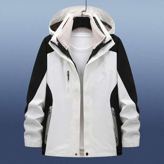 Yusimy Women's Workwear Jacket Color Block Detachable 3-in-1 Parka Zippered Hooded Outdoor Windbreaker Casual Long Sleeve