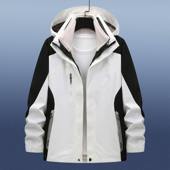 Yusimy Women's Workwear Jacket Color Block Detachable 3-in-1 Parka Zippered Hooded Outdoor Windbreaker Casual Long Sleeve