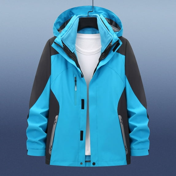 Yusimy Women's Workwear Jacket Color Block Detachable 3-in-1 Parka Zippered Hooded Outdoor Windbreaker Casual Long Sleeve