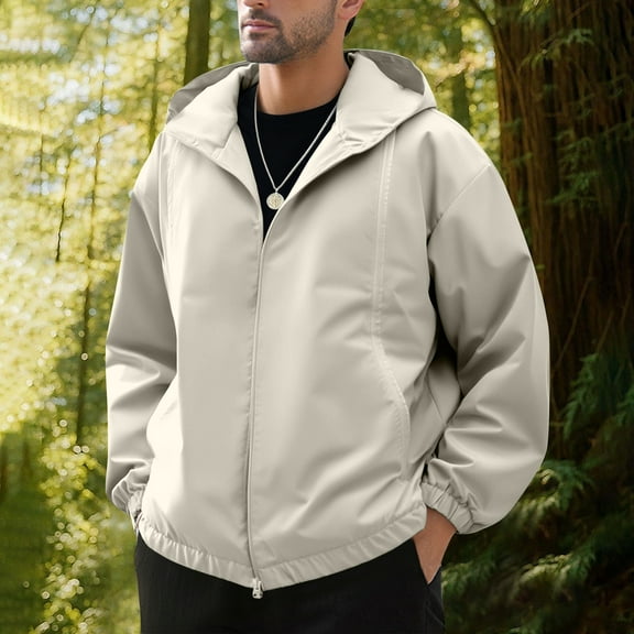 Yusimy Men's Hooded Windbreaker Jacket Windproof Waterproof Outdoor Utility Lightweight Hiking