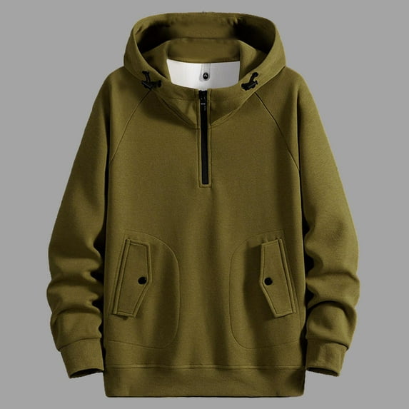 Yusimy Men's Solid Color Hooded Sweatshirt Half-Zip Pullover with Contrast Panels Streetwear Casual