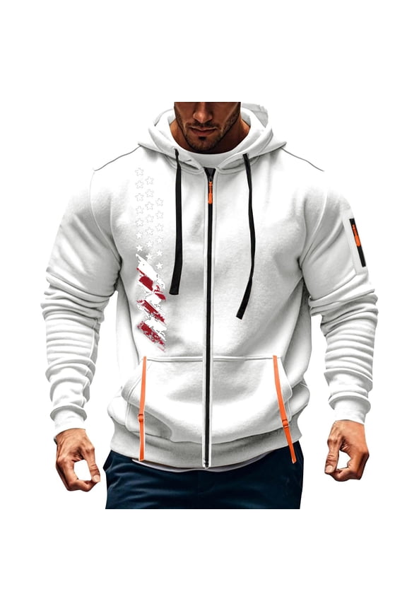 Men's Solid Color Zip-Up Hoodie Casual Streetwear Pullover with Contrast Trim