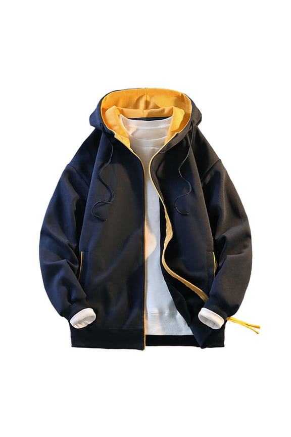 Men's Solid Color Zip-Up Hoodie Long Sleeve Color Blocking Casual Sporty Outerwear