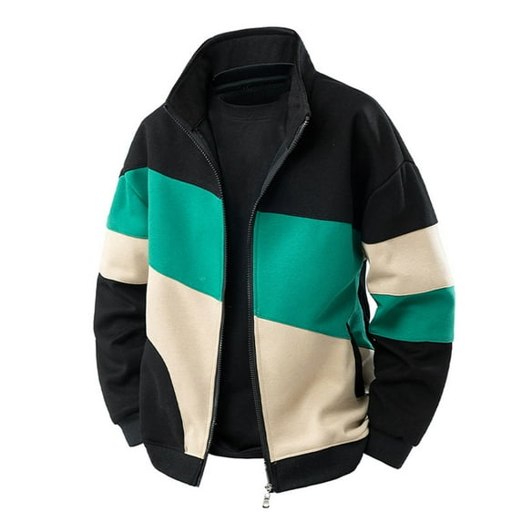 Yusimy Men's Solid & Contrast Color Hooded Sweatshirt Long Sleeve Zip-Up Casual Jacket with Contrast Panels Urban Streetwear