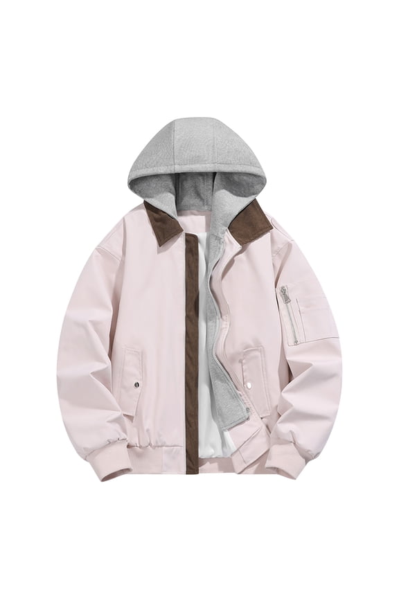 Men's Workwear Cargo Jacket Utility Style with False Two-Piece Design and Zip-Up Hooded Casual Coat