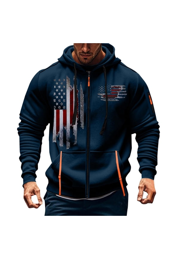 Men's Zip-Up Hoodie Solid Color Block Design Long Sleeve Casual Sporty Urban Street Jacket