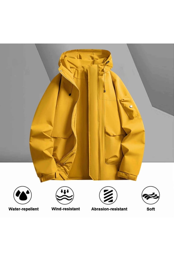 Unisex Solid Waterproof Windbreaker Outdoor-Ready Zippered Pockets Adjustable Drawcord Long Sleeve Hooded Utility