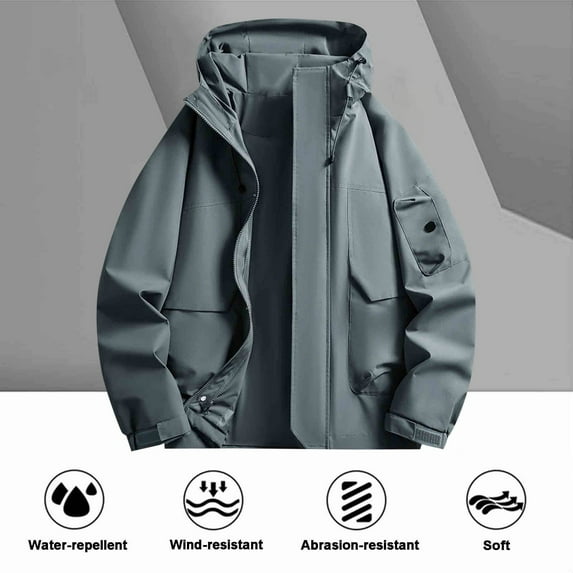 Yusimy Unisex Solid Waterproof Windbreaker Outdoor-Ready Zippered Pockets Adjustable Drawcord Long Sleeve Hooded Utility
