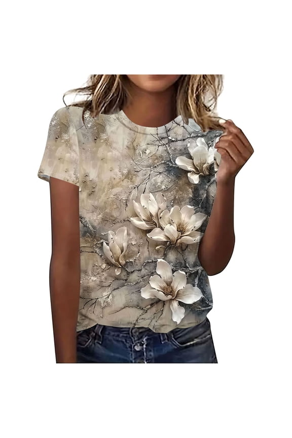 Summer Womens Tops Plus Size Crewneck Embossed Graphic Tops for Office Trendy Casual Lightweight Tees Multicolor M
