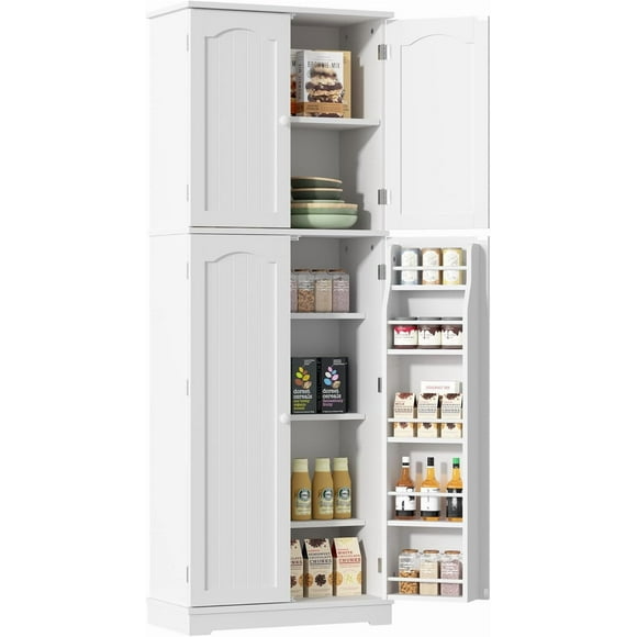 Yusong 64'' Kitchen Storage Cabinet, Tall Pantry Storage Cabinet with Doors and Shelves, Food Free Standing Pantry for Kitchen Dining Living Room, White