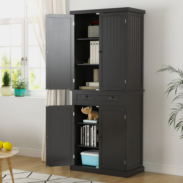 Yusong 72 Tall Kitchen Pantry Cabinet Farmhouse Storage Cabinet with 4 Doors Drawer and Adjustable Shelf Freestanding Wooden Cupboard Buffet for