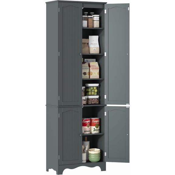 Yusong 72'' Tall Kitchen Pantry Cabinet, Freestanding Storage Cabinet with Doors and Shelves, Wooden Food Pantry Farmhouse Cupboard Buffet for Kitchen Dining Living Room, Gray