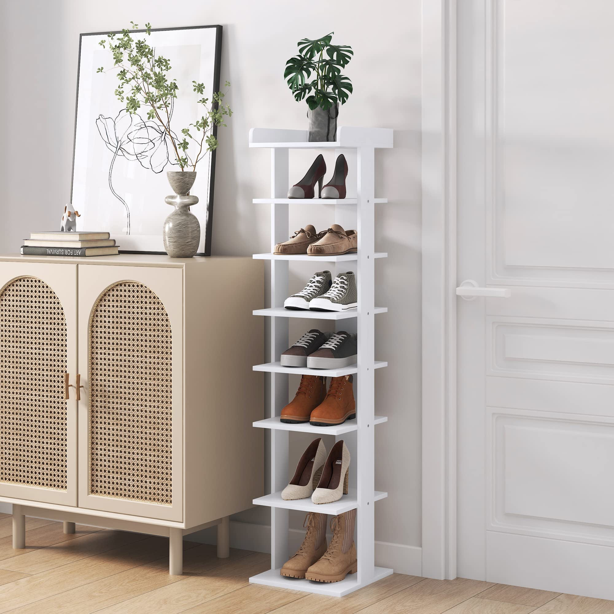 JOISCOPE Shoe Rack, 8 Tier 48 Pairs Shoe Storage Cabinet, Free Standing Shoe  Shelf Organizer for Boots Slippers High Heels, for Closet Bedroom Entryway  Hallway, White 3 * 8