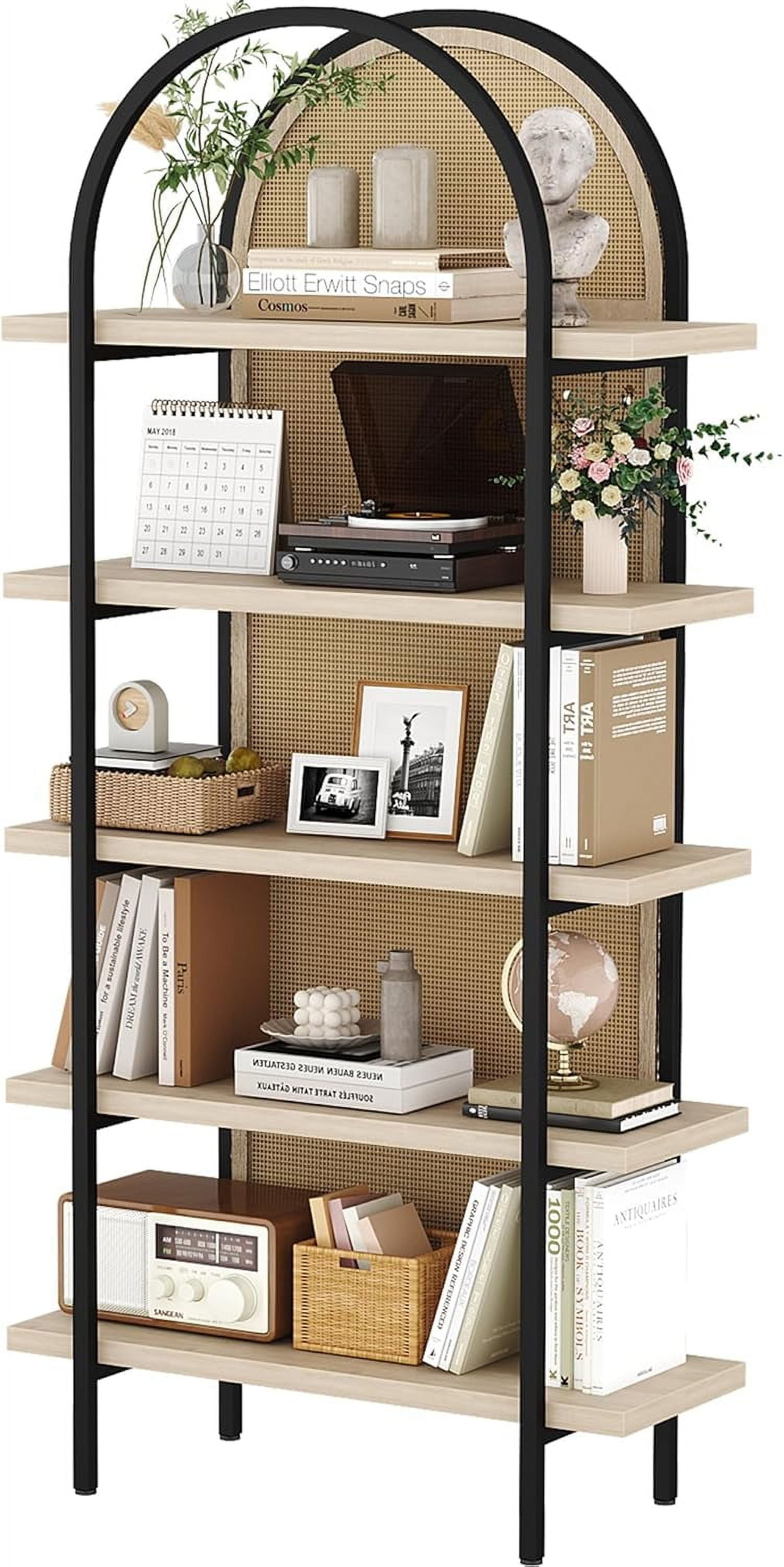 Yusong Bookshelf Rattan 5 Tier Arched Bookcase, 74