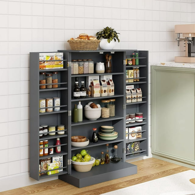 Yusong Kitchen Pantry Storage Cabinet Cupboard with Doors and 6 ...