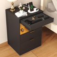 thumbnail image 1 of Night Stand with Gun Drawer & Invisible Lock, Bedside Table, LED Nightstand with Charging Station, Modern Night Stand, Wood Sofa Couch End Side Table with 2 Pull-Out Shelf, Black, 1 of 18