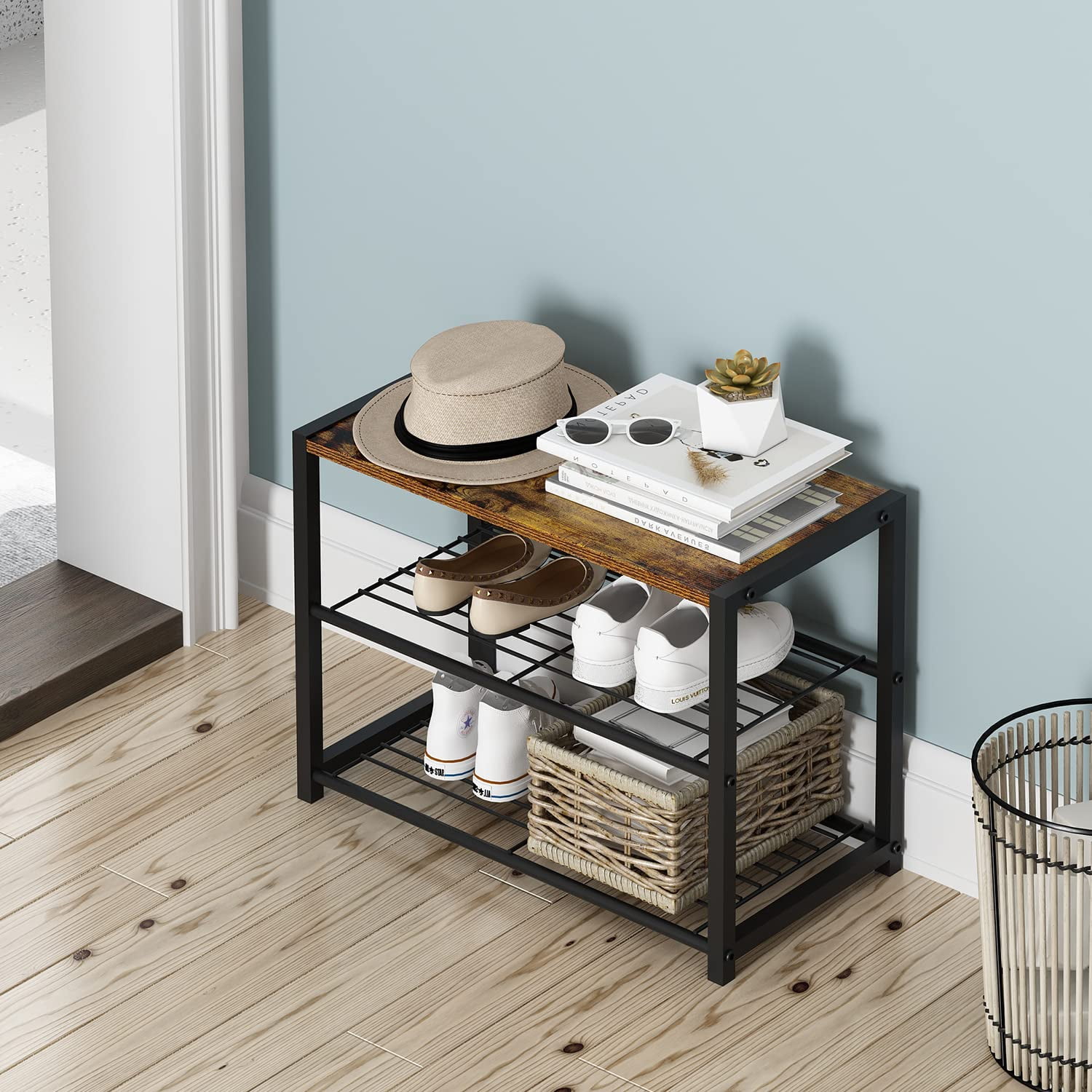 Honey Can Do 3-Shelf Z-Frame Wooden Shoe Rack with Matte Honey Can Do 3-Shelf Z-Frame Wooden Shoe Rack with Matte